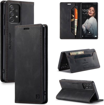 Luxe Flip Case met RFID Bescherming Kaarthouder en Magneetsluiting voor Galaxy A72 4G/5G _ Zwart
