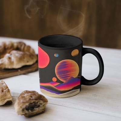 Magische Mok - Foto op Warmte Mokken - Koffiemok - Hemel - Planeten - Felgekleurd - Magic Mok - Beker - 350 ML - Theemok
