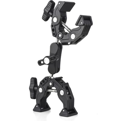 Superklembevestiging Dubbele cameraklem met dubbele kogelkop Cold shoes 1/4 inch ARRI-lokatiegaten zwart