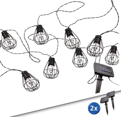 Lichtsnoer buiten - 2x Solar lichtslinger Freya - Voordeelset van 2 stuks - Lichtsnoer met 10 warm witte led lampen - Tuinverlichting op zonne-energie