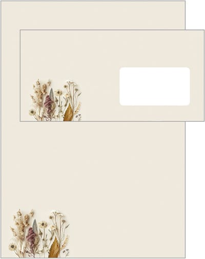 Briefpapier A4 Droogbloemen 12 stuks inclusief 6 enveloppen