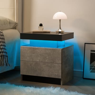 STILVORA Nachtkastje - Met Verstelbare Ledverlichting En 2 Lades - Voor Slaapkamer En Woonkamer - Bewerkt Hout - Grijs