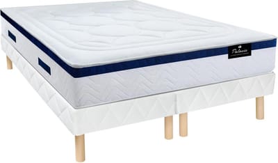 Vente-unique Set bedbodem en hybride matras pocketveren en vormgeheugen met textuur MARQUIS van DREAMEA - dikte 30 cm - 180 x 200 cm - Blauw