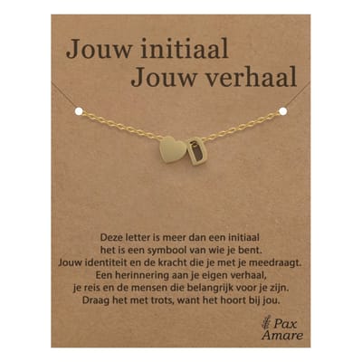 Letter D Armband op Cadeau Kaartje - Jouw initiaal, jouw verhaal - 15,5cm + 5,5cm verstelbaar Goudkleurig Stainless Steel - Initiaal & Hartje Hanger - Pax Amare