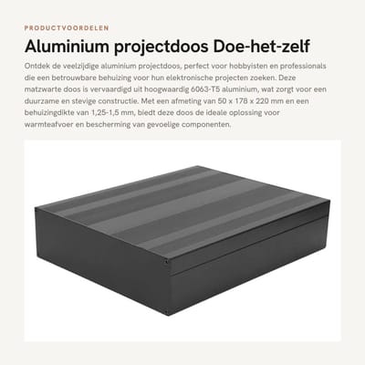 Dailygoods - Aluminium projectdoos - Doe-het-zelf elektronicabehuizing - Matzwart - Warmteafvoer - 50x178x220mm - Geschikt voor diverse toepassingen