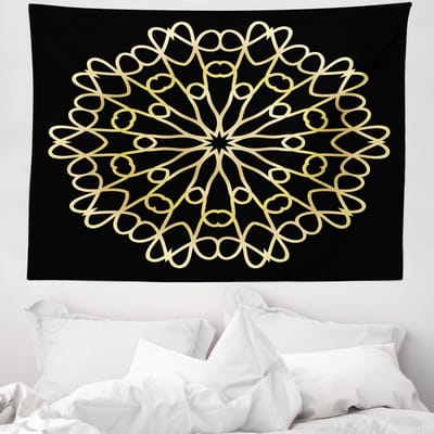 ABAKUHAUS Mandala Wandtapijt en Sprei, Abstract Modern Concept, 150 x 110 cm, Mosterdzwart