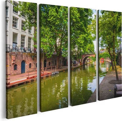 Artaza Canvas Schilderij Vierluik Oudegracht In Utrecht - 80x60 - Foto Op Canvas - Canvas Print