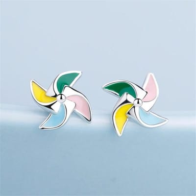 Boucles d'oreilles à tige en argent sterling 925, nouvelles, simples et compactes, style moulin à vent, créatives, gouttes de tempérament, douces et exquises, E051 white