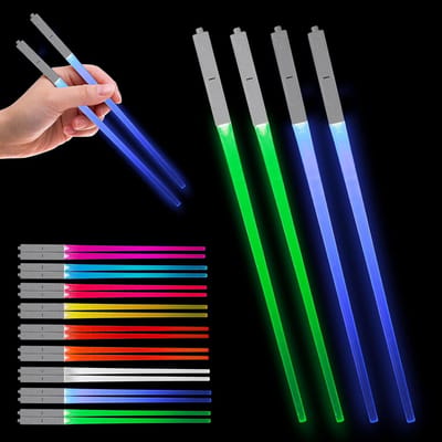 Lichtgevende eetstokjes, 2 paar met 9 kleurmodi, LED eetstokjes, BPA-vrij en vaatwasserbestendig, perfect voor sushi en dinerervaring
