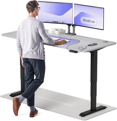 Desktronic HomePro Zit-sta Bureau Elektrisch In Hoogte Verstelbaar, 180x80cm Zwart/Grijs, Stille Dubbele Motor, Hoogte 62-126cm