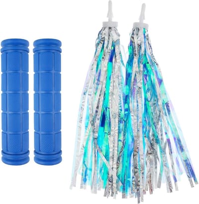2 Stuks Fiets Stuur Accessoires Set: Kinder Handvatten en Decoratieve Streamers (Blauw)