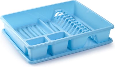 Plasticforte Afwas afdruiprek - turquiose blauw - kunststof - 48 x 38 x 9 cm - met lekbak
