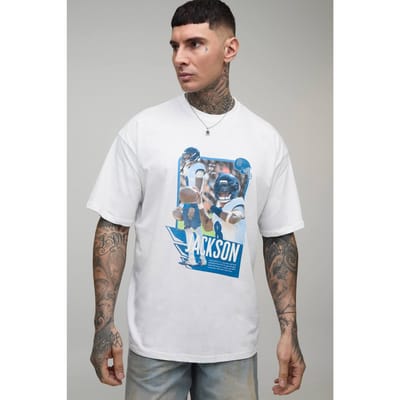 Lang Oversized Nflpa Lamar Jackson Licentie Bedrukt T-shirt | White | Size Small