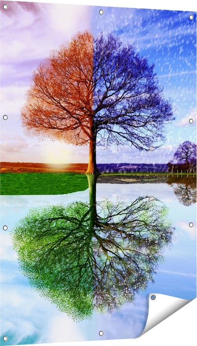 Gards Tuinposter Vier Seizoenen Boom - 80x120 cm - Tuindoek - Tuindecoratie - Wanddecoratie buiten - Tuinschilderij