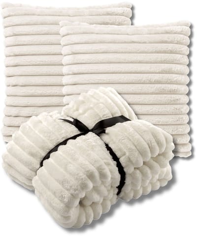 Dutch Decor - VOORDEELSET - 3-delig - Hazel & Ricky - 2 sierkussens 50x50 cm - 1 plaid 150x200 cm - wit