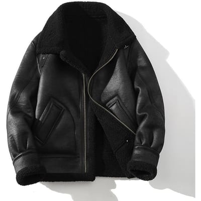 Veste d'hiver en cuir rembourrée à revers épais pour homme, grande taille, Air Force Fur One XXXXXL noir