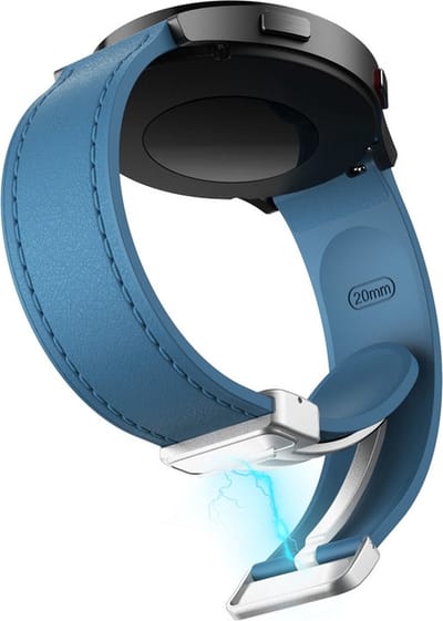 Hybride siliconen-leren bandje - geschikt voor Garmin Venu (2 Plus) / Venu SQ (2) / Vivomove (Style - Sport) / Vivoactive 3 / 5 / 6 / Forerunner 55 / 165 / 245 / 645 / 570 - 42mm - blauw