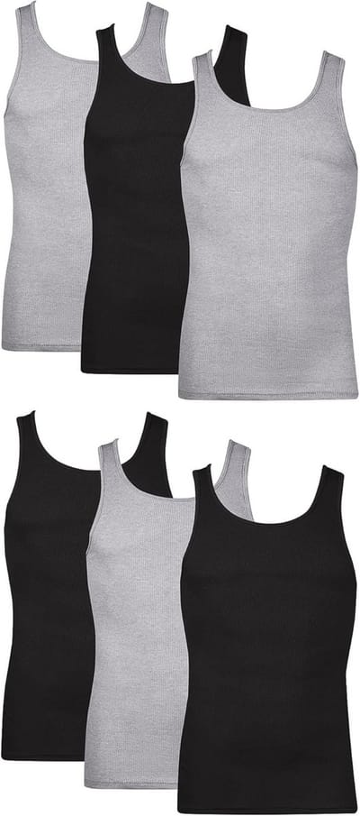 Heren Ondergoed Set van 6 - Ribgebreide Tanktops met Ronde Hals