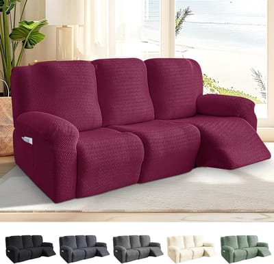 8-delige Stretch Stoelhoes voor Relaxfauteuil - Wasbare All-Inclusive Bescherming met Zakjes - Burgondisch Kleur