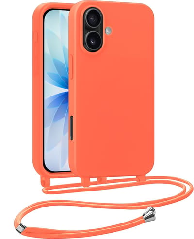 Hoesje Geschikt voor iPhone 17 Hoesje Siliconen Case Met Koord - Hoes Geschikt voor iPhone 17 Hoesje Backcover Met Telefoonkoord - Telefoonhoes - Papaya