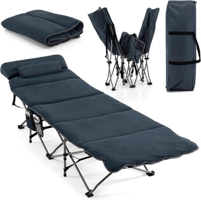 Inklapbaar Campingbed met Matras en Kussen - Draagbaar en Antislip voor Reizen en Binnen
