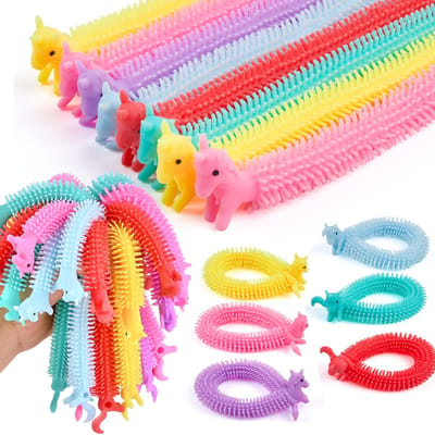10-30 STUKS Eenhoorn Worm Noedel Fidget Speelgoed Rekbaar Touw Sensorisch Speelgoed Stressverlichting Angstremmend Fidget Speelgoed voor Kinderen Volwassenen pink
