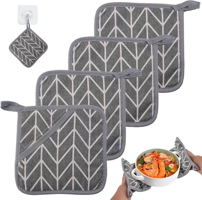 Set van 4 Grote Vierkante Pannenlappen van Katoen, Warmtebestendig en Corrosiebestendig, Ideaal voor de Keuken