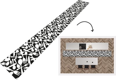 Keukenloper - Keukenmat - Bestek - Patronen - Zwart Wit - 400x50 cm - Keuken vloerkleed