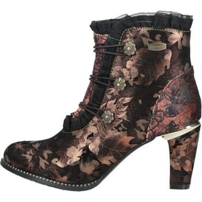 Laura Vita Floral Dames Victoriaanse bronzen leren enkellaarzen - Alcbaneo-130