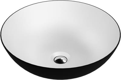 LAVITA® Opzetwastafel ROSA Ronde Keramische Wastafel voor Badkamer en Gastentoilet - 400x400x135 mm – Zwart/Wit Mat - Wasbak met dunne rand - Keramik Waskom opbouw zonder kraangat en zonder overloop