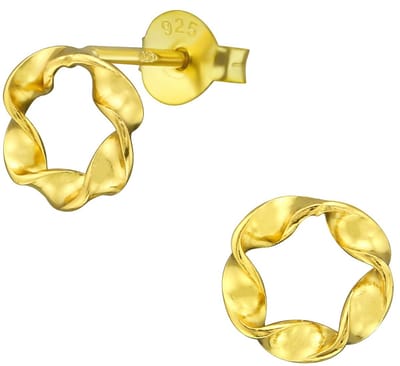 Joy|S - Zilveren cirkel oorbellen - 7 mm - gedraaid / twisted - ronde oorbellen - gold plated
