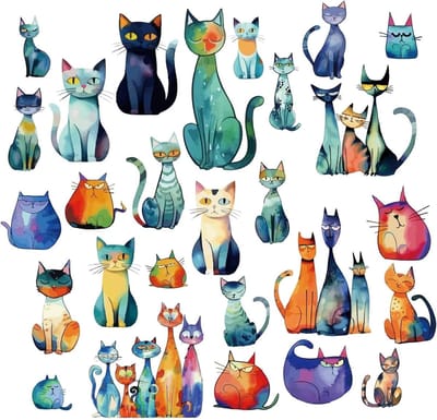 EGoods - Kat Raamsticker | 8 Vellen, 8 Stijlen | Kleurrijk, Zelfklevend, Waterdicht | Decoratie voor Slaapkamer, Thuis, Trap