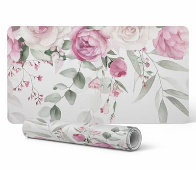 Moderne beschermende toetsenbordmat met pastelkleurige bloemen en bladeren, 90x45 cm