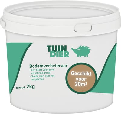 Bodemverbeteraar | Grondverbeteraar | Bodemverbeteraar gazon | Bodemverbeteraar moestuin | Bodemverbeteraar aanplantingen | 100% natuurlijk | In handige bewaaremmer | 2.000 gram | 2 kilogram | TUIN-DIER