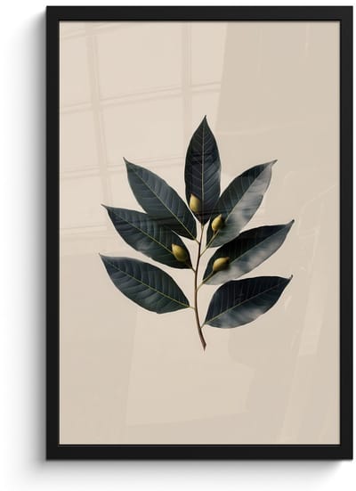 Poster in lijst - Fotolijst 40x60 cm - Posters - Laurierbladeren - Bloemknoppen - subtiel - Posterlijst zwart - Decoratie - Wanddecoratie woonkamer - Muurdecoratie slaapkamer