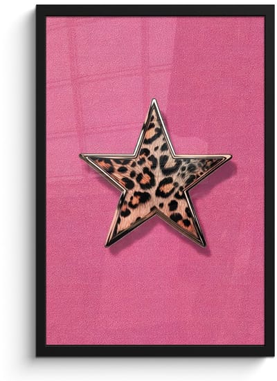 Poster in lijst - Fotolijst 40x60 cm - Posters - Ster - Luipaard - Print - Roze - Posterlijst zwart - Decoratie - Wanddecoratie woonkamer - Muurdecoratie slaapkamer