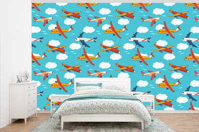 Behang - Fotobehang Patronen - Vliegtuig - Wolk - Lucht - Jongen - Kindje - Kinderen - Kids - Breedte 345 cm x hoogte 220 cm