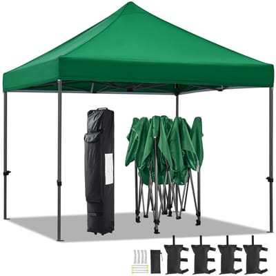 Waterdicht 3x3m Vouwpaviljoen met Tas, Pop-up, In hoogte Verstelbaar, UV-bescherming 50+, Donkergroen