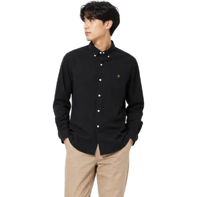 Farah Vintage Oxford-overhemd met lange mouwen en knoopsluiting voor heren (Zwart)