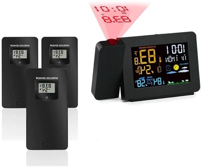 Weerstation Projectie Wekker - Digitale Klok - Weersvoorspelling Binnen - Met Buiten Sensoren - 3 Stuks Sensoren - Wit