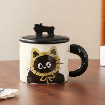Tasse en céramique avec motif chat mignon, cadeau pratique pour un meilleur ami, tasse d'eau potable à la maison, tasse à café au bureau avec couvercle 359ml