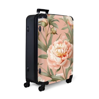 NoBoringSuitcases.com® - Koffer groot - Reiskoffer lichtgewicht - Roze met pioenrozen - Rolkoffer met 4 wielen - Grote trolley XL - 98 liter bagage