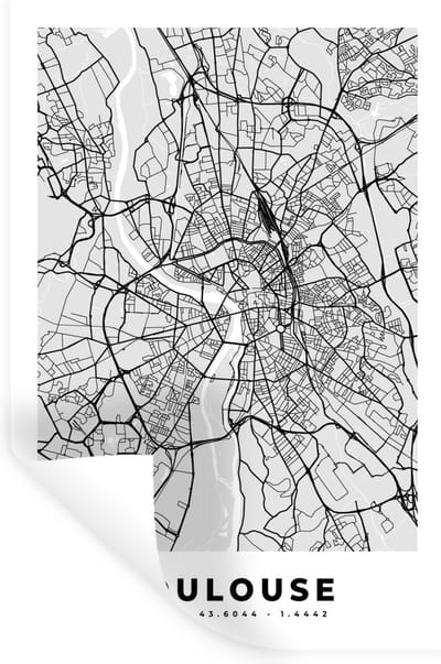 Muurstickers - Sticker Folie - Frankrijk - Plattegrond - Kaart - Toulouse - Stadskaart - 20x30 cm - Plakfolie - Muurstickers Kinderkamer - Zelfklevend Behang - Zelfklevend behangpapier - Stickerfolie