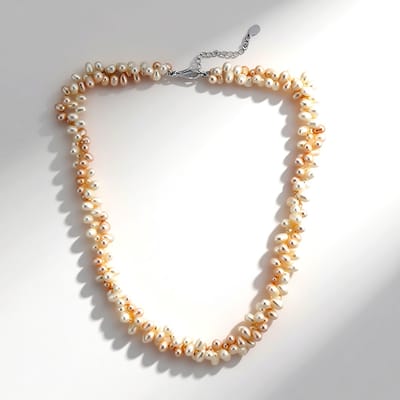 Cavill - Elegant Parelketting - 925 Sterling Zilver - Witte en Perzikkleurige Zoetwaterparels - Fancy Slijpsel - Verstelbare Damesketting