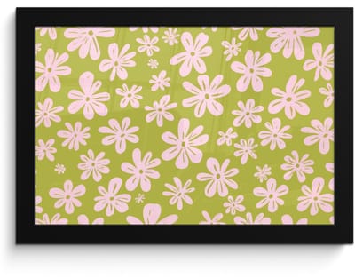 Poster in lijst - Fotolijst 30x20 cm - Posters - Bloemen - Roze - Getekend - Patroon - Posterlijst zwart - Decoratie - Wanddecoratie woonkamer - Muurdecoratie slaapkamer