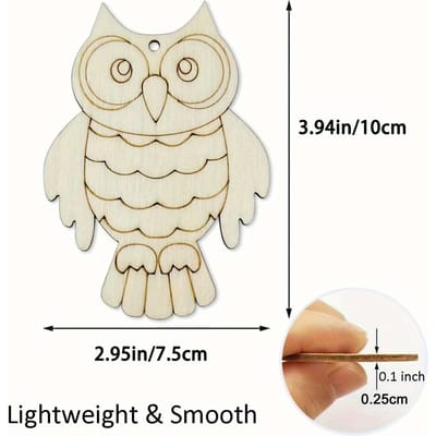 Lot de 30 découpes en bois de hibou pour bricolage - Ornements de forme vierge avec corde de suspension, parfaits pour les décorations de mariage, d'anniversaire et de Noël 30pcs beige