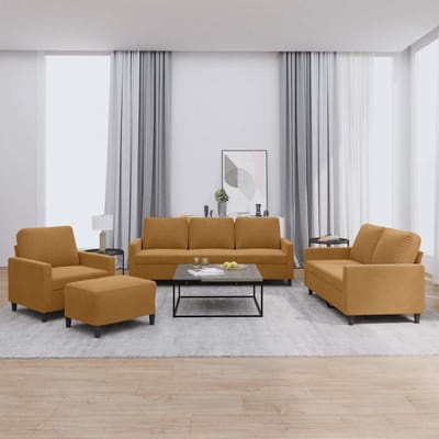 vidaXL - 4-delige - Loungeset - met - kussens - fluweel - bruin