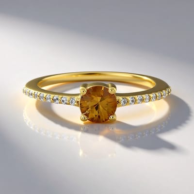 Cavill - Zilveren Ring Verguld - 0,706 ct Gele Zirkoon uit Tanzania - 0,145 ct Cambodjaanse Zirkonen - 925 Sterling Zilver Modern Elegant Rond 3813NK