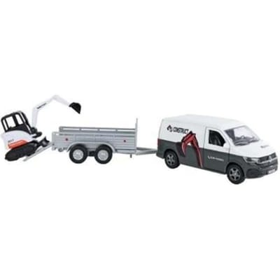 Kids Globe Volkswagen Transporter met minigraver Die-Cast pull back Voertuigen
