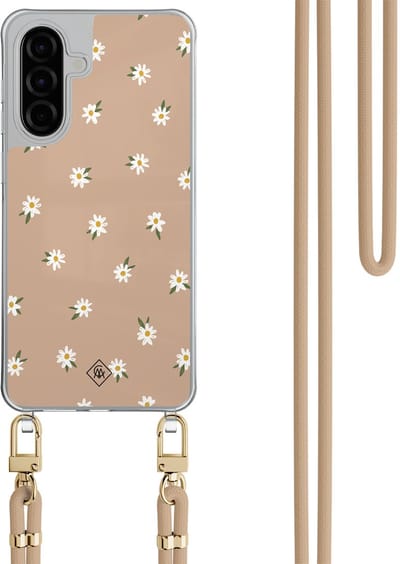 Casimoda® hoesje met beige koord - Geschikt voor Samsung A36 - Sweet Daisies - Afneembaar koord - TPU/polycarbonaat - Bruin/beige